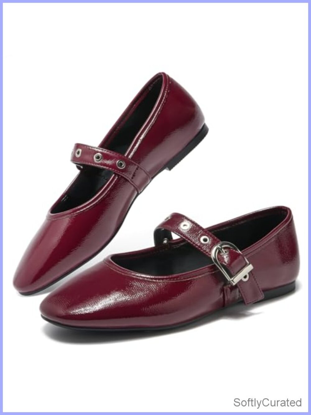 Faux Leather Mary Jane Ballet Flats - Lace Mesh Buckle Round Toe Comfortable